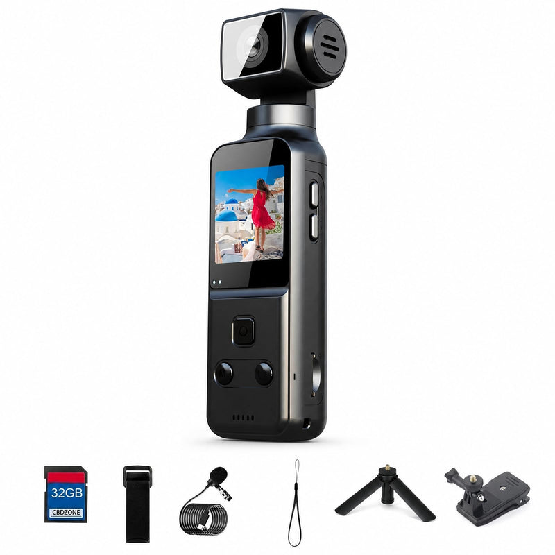 4K Pocket Body Camera with Audio & Video Recording, EIS Stabilization | 270° Rotating Len, Handheld POV Cameras with External Microphone, Vlogging Camera for Travel, Meeting, Daily Use(32GB)