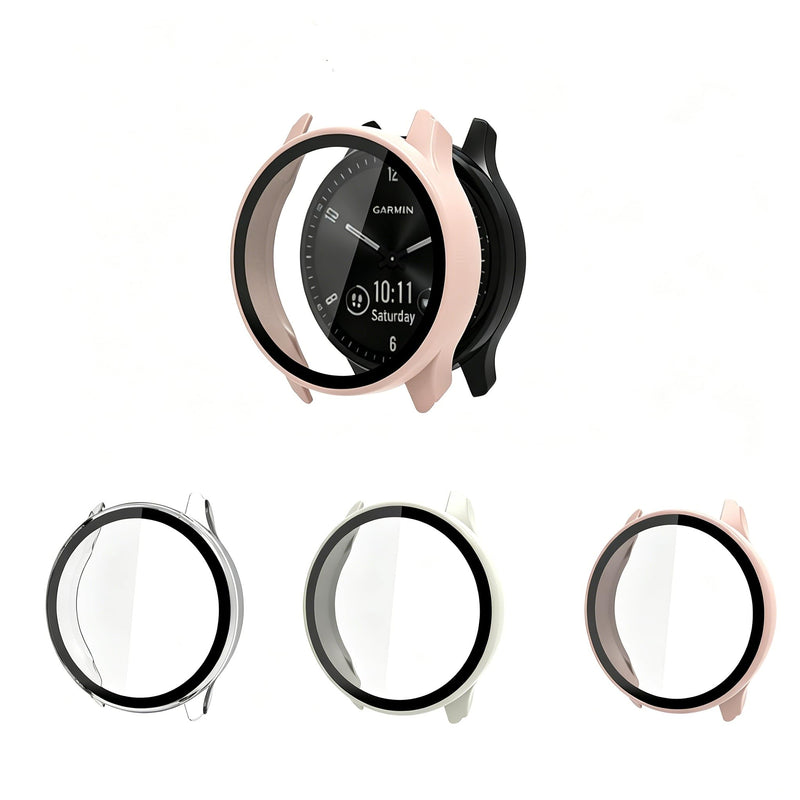 3 Pack for Garmin vivo move trend Smartwatch Screen Protector Case, HD Ultra thin Scratch Resistant Case, Hard PC Protective with Built-in Tempered Film(transparent+white+pink)
