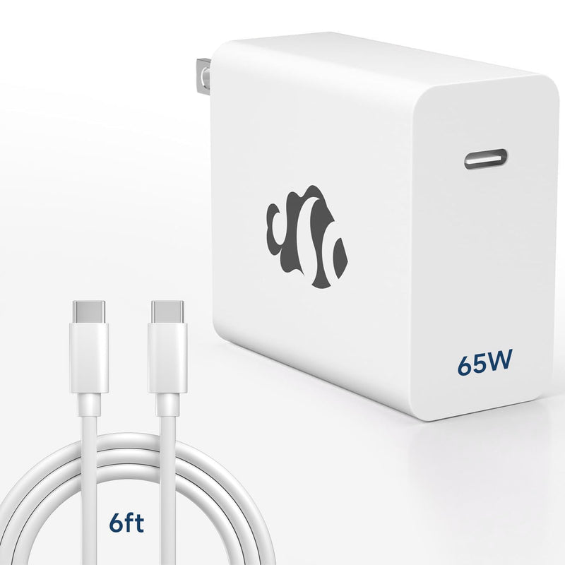 65W GaN USB C Fast Charger, PD 3.0 Wall Adapter with 6.6ft Cable, Reliable Power Block for MacBook Pro/Air, iPhone-16/15, iPad, Sam-sung-S24, PPS Laptop Charger for Travel, Home & Office White 65W