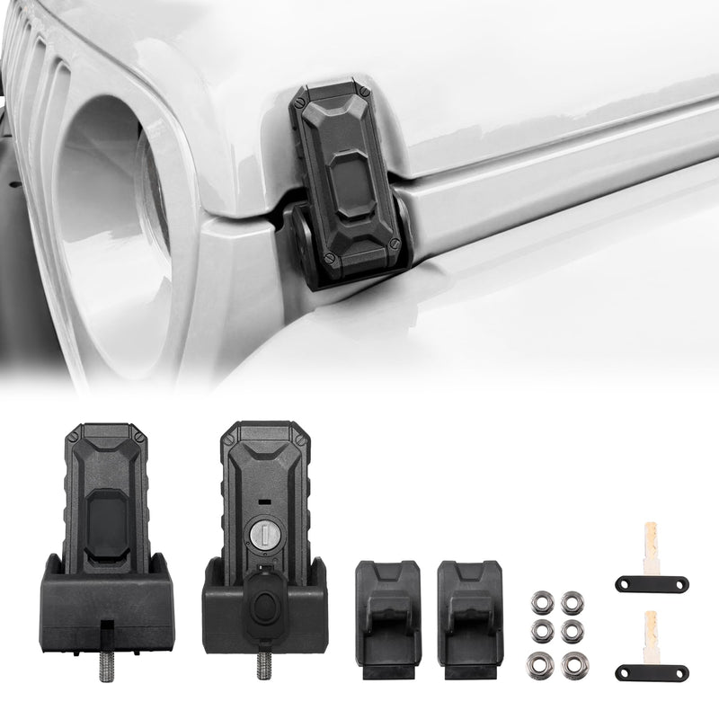 Locking Hood Latches for 2018-2026 Jeep Wrangler JL Accessories | Hood Latches Lock, Anti-Theft, No-Drill OEM Replacement, Eliminate Hood Flutter Bounce, With 2 Keys