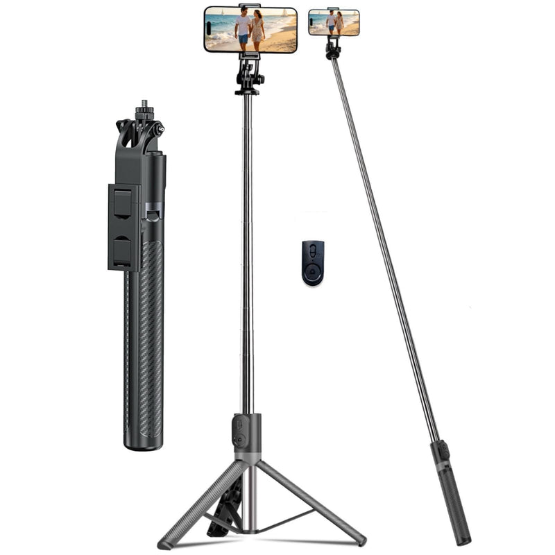 74" Selfie Stick Phone Tripod for iPhone Android Pockte3/4 Insta360 Camera | Extendable Cell Phone Tripod w Wireless Remote, 360° Rotatable Portable Travel Tripod Stand for Video Recording & Vlogging 74"