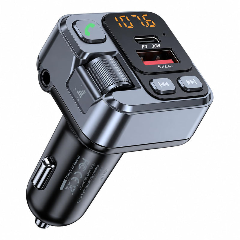 Bluetooth Transmitter Car Adapter, Cigarette Lighter Adapter | Car Charger USB & Type C PD 30W Fast Charging Wireless Music MP3 Player, Audio Receiver, AUX Output, Hands-Free Call