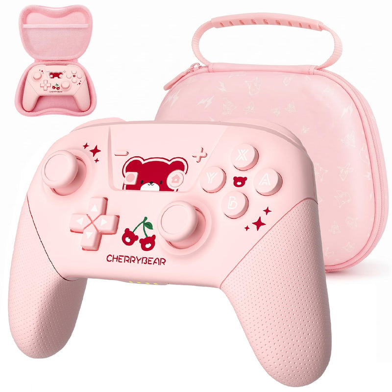 YKASEK Wireless Switch Pro Controller with Carrying Storage Case, Gamepad Remote for Switch Support NFC/Dual Vibration/Screenshot/Wake-up Function, Compatible with Switch/Switch Lite/OLED/PC, Pink