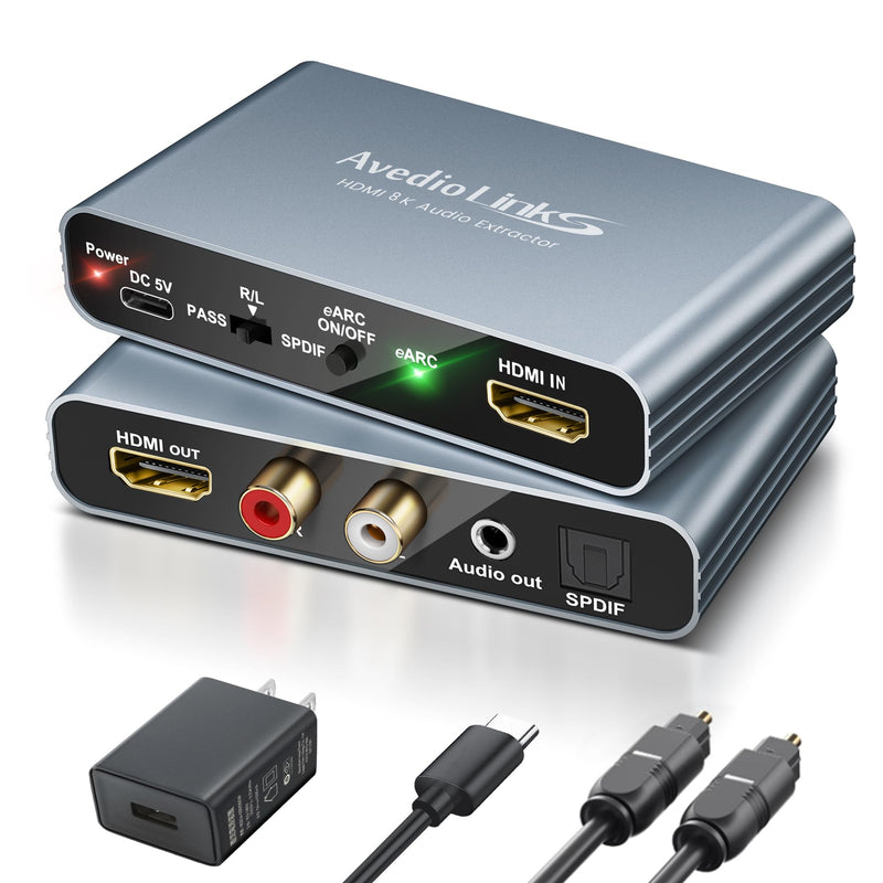 8K eARC HDMI Audio Extractor Converter, 4K@120Hz ARC HDMI Adapter to Optical/SPDIF RCA 3.5mm AUX Audio Adapter Converter Splitter Support LPCM 5.1/DTS/DSD for Laptop/TV Box/DVD/PS5/Soundbar/Speaker | Audio Extraction, HDMI Compatible 8K60HZ eARC