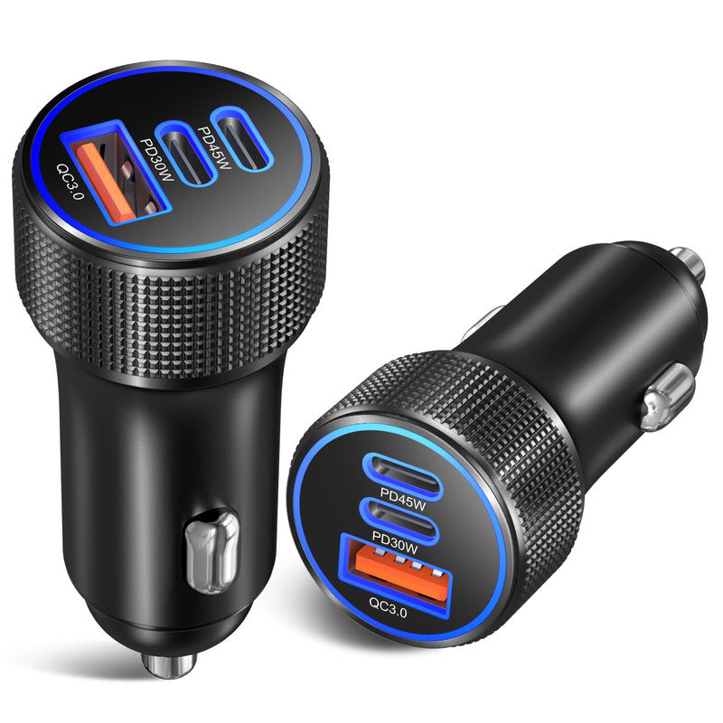 Car Charger USB C Fast Charge 45W & 30W, Besgoods 3 in 1 Cigarette Lighter Adapter [USB C & USB A] PD3.0 PPS for iPhone 17/16/15 Pro Max Galaxy S26 Ultra S25 FE S24 S23, 2Pack Black