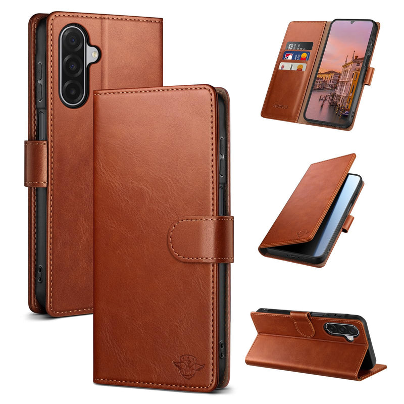 Wallet Case for Samsung Galaxy A17 5G, Light Brown | RFID-Blocking Card Holder, Kickstand, Magnetic Closure, PU Leather Folio Flip Cover, Protective Women Men Cases SamsungGalaxy A17