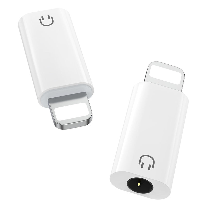 MoKo Lightning to 3.5mm Headphone Aux Adapter, for Music Playback Only | Cable-free Direct-plug Adapter, Lossless Hi-Fi Sound, Plug & Play, For iPhone 14/13/12/11/iPad White 2 Pack