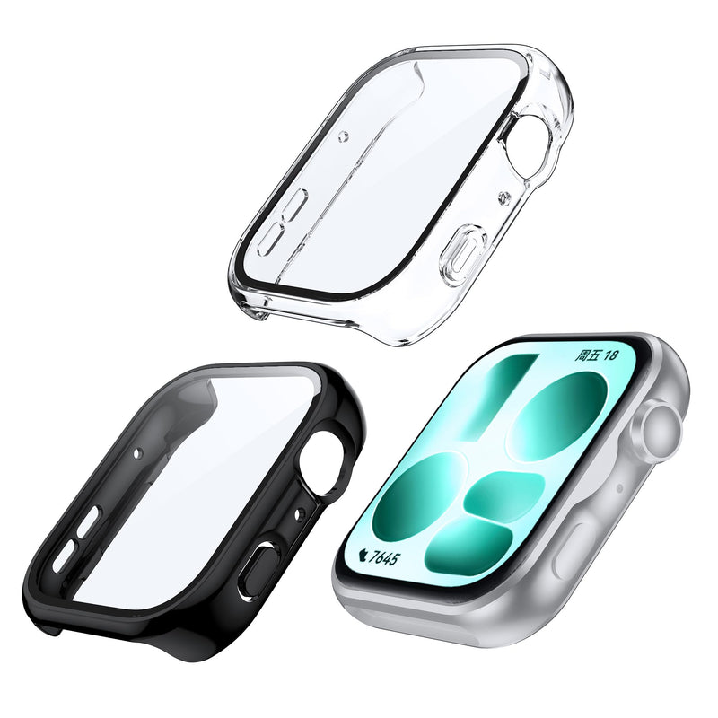 for Huawei Watch Fit 5 Case,[2 Pack] Hard PC Case with Tempered Glass Screen Protector,Ultra-Thin Scratch Resistant Cover-Clear+Black clear 5