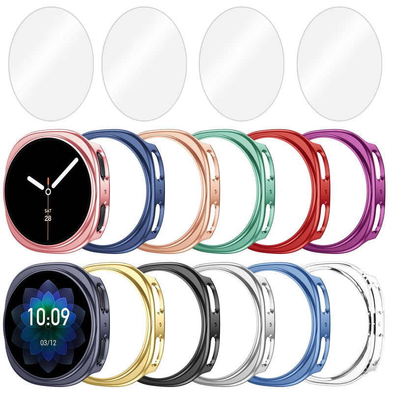 12+4 Pack Case for Samsung Galaxy Watch 9/8 44mm with Tempered Glass Screen Protector, Plated Glossy Hard PC Scratch Resistant Protective Cover Compatible with Galaxy Watch 9/8 44mm Galaxy Watch 9/8-44mm