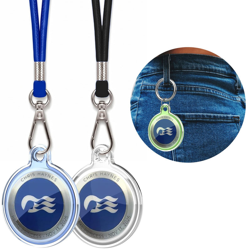 2 Pack Princess Medallion Holder Lanyard, Waterproof Keychain Case Princess Cruise Essentials, Fits 2025 2026 Medallion (Clear-Blue&White) Clear-Blue/White