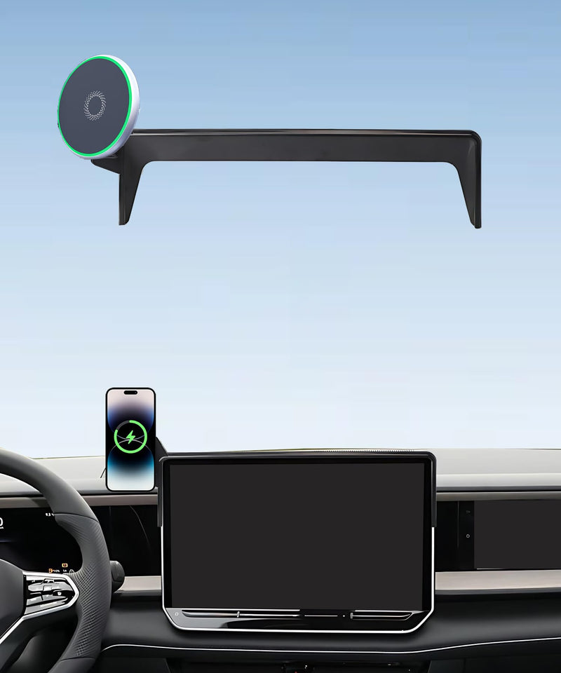 Car Phone Mount for 2025-2026 Volkswagen VW Tiguan 15" Screen Accessories | MagSafe 15W Fast Wireless Charger Cell Phone Holder, 360° Rotatable 3D Fit Navigation Clip-On Cradle,will Not Block Air Vents Magsafe+ Wireless Charger
