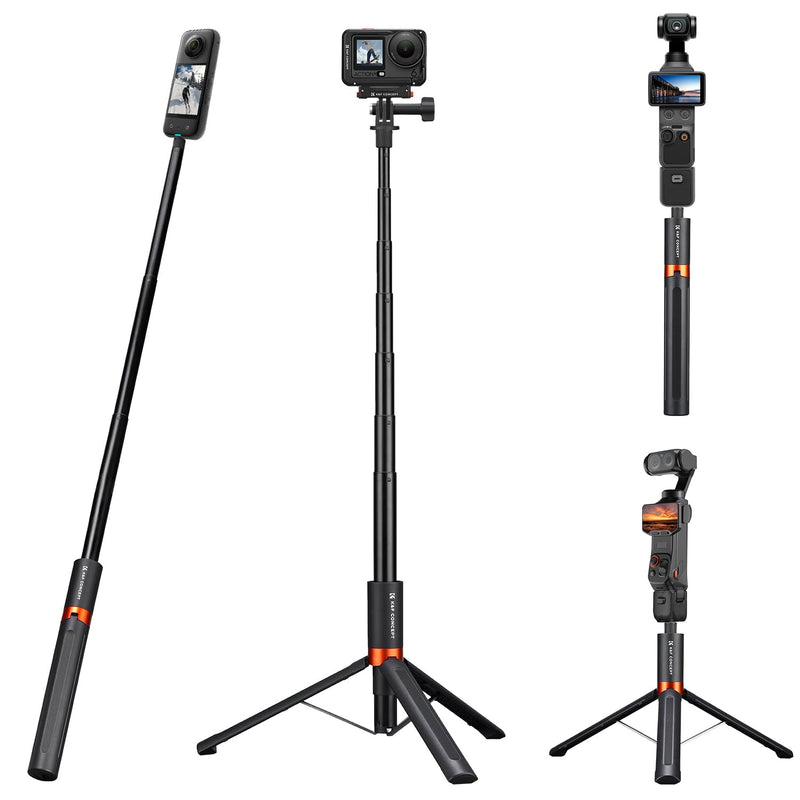 K&F CONCEPT 66" 2-in-1 Invisible Selfie Stick Tripod for Insta360 X5/X4/X3 | Extension Pole Adjustable Handle Grip for Luna Ultra, X6,GoPro, DJI Osmo Pocket 3/4, Action 5 Pro/6/4/3, DJI Osmo 360 JF-105L