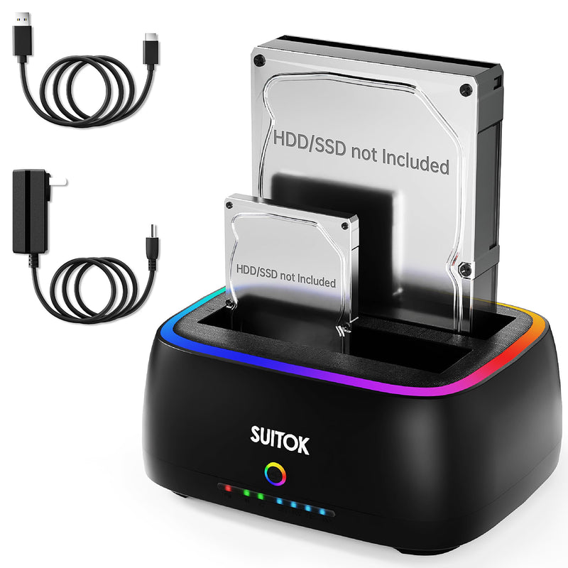 Dual Bay SATA Hard Drive Cloner Dock USB C 5Gbps | 2.5" 3.5" | 40TB | HDD SSD Docking Station, Offline Duplicator External Data Reader Storage Backups Recovery RTL9201DP RGB Light for Laptop PC Black [STK11 6Gpbs Dual Bay SATA Dock]