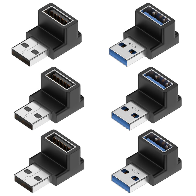 Fidioto 6 Pack 90 Degree USB 3.0 Adapter,Right Angle USB A Male to Female USB L Shape OTG Connector Extender Support Data Sync (5Gbps) or Charge (15W) for PC, Laptop, Mouse, desktops etc