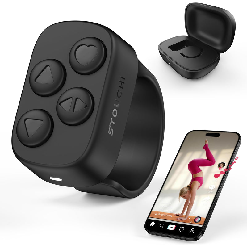 Stouchi Bluetooth 5.4 Scrolling Ring for TikTok with 100H Battery | Rock-Solid Connection | 4.5g Comfortable Fit | No Annoying Dots | Fingertip Camera Remote Control for iPhone/iPad/Android