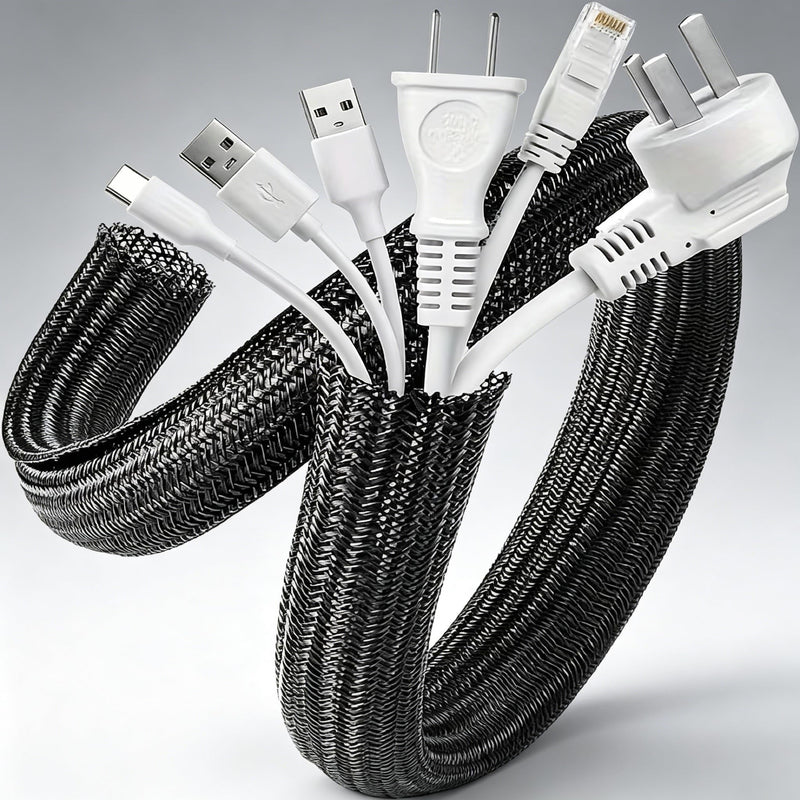 Cable Management Sleeve 10ft, 1/2 Inch PET Expandable Braided Cord Protector for Home Office TV Computer Desk, Wire Loom Organizer for USB Audio Video Ethernet Cables, Black