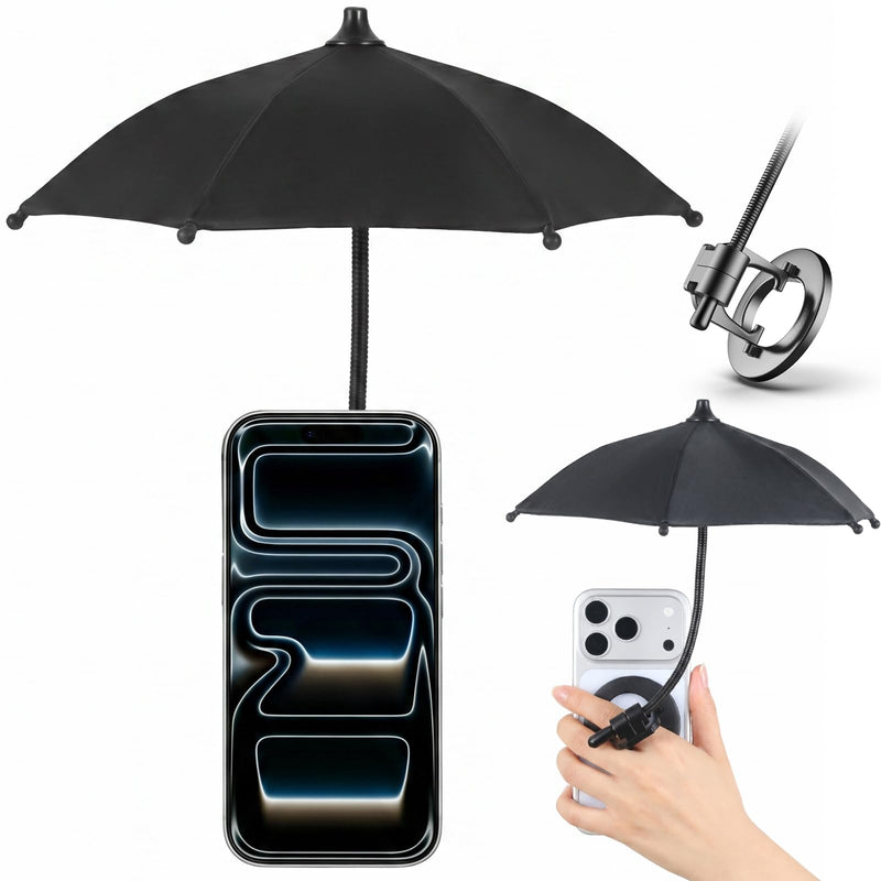 Magnetic Cell Phone Umbrella for Sun, Universal Anti-Glare Umbrella for iPhone UPF45+ Heat UV Protection, Outdoor Anti-Reflective Sun Visor for Cellphone/Android/Kindle Vacation Essentials Black