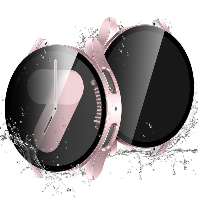 Easuny 2 Pack Waterproof Privacy Case with Tempered Glass Screen Protector for Samsung Galaxy Watch 7 40mm, Overall Protection Anti-Slip Scratch-Resistant Cover for Galaxy Watch7 Rosepink