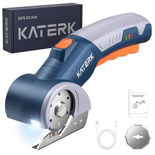 Katerk Cardboard Cutter Electric Box Cutter with Safety Lock & LED Light, Cordless Electric Scissors for Fabric Blue