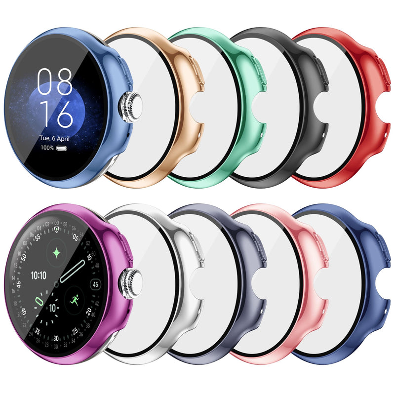 10 Pack Case for Google Pixel Watch 4 45mm with Tempered Glass Screen Protector, Plated Hard PC Protective Glossy Bumper Cover Compatible with Pixel Watch 4 45mm Watch 4-45mm