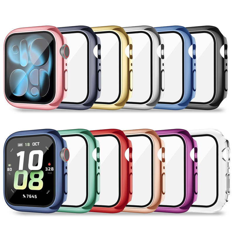 12 Pack Case for Apple Watch Series SE 3/SE 2/SE/6/5/4 40mm with Tempered Glass Screen Protector, Plated Hard PC Glossy Protective Cover, All-around Bumper Compatible with iWatch 40mm