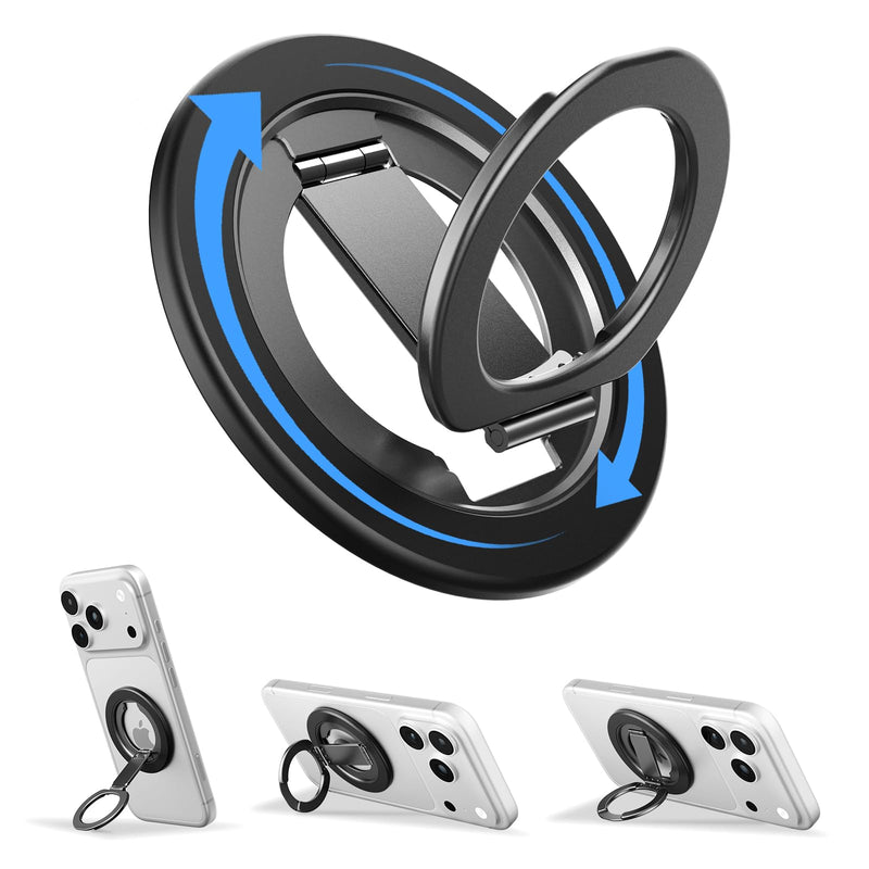 Double Sided Magnetic Kickstand,360°Rotation Cell Phone Grip Stand Finger Ring for iPhone 17 Pro Max 16 15 14 13 12 MagSafe Accessories,Fit Magnetic Car Mount, Black