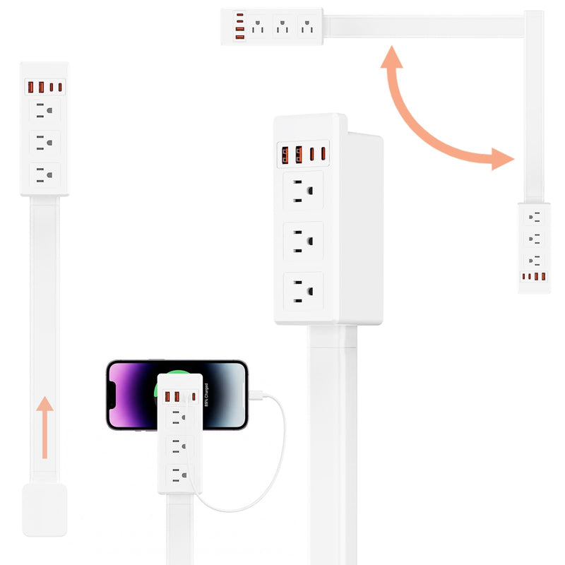 Electrical Outlet Extender Stick, 7-in-1, 360° Rotating, Extends 17.5"-25.6" - (3 AC Outlets, 2 USB-C & 2 USB-A) - for Outlets Behind Sofas, Nightstands, Desks, Office Desks & More