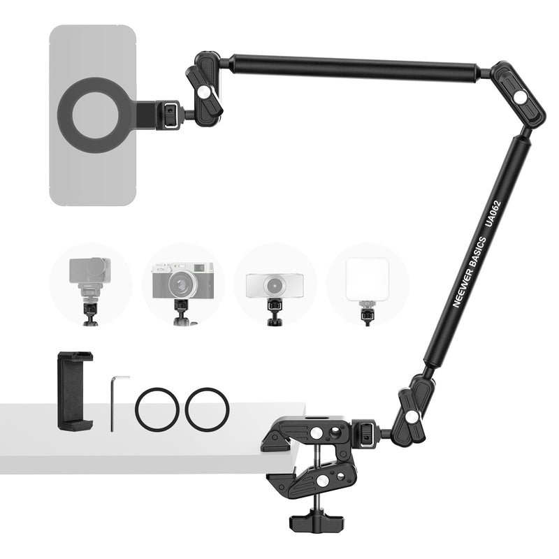 NEEWER BASICS 26.4" Magic Arm with Desk Clamp & Magnetic Overhead Phone Mount Holder Compatible with MagSafe iPhone Samsung Video Recording, DSLR Action Camera Webcam Mic Stand, Max Load 1.1 lb, UA062