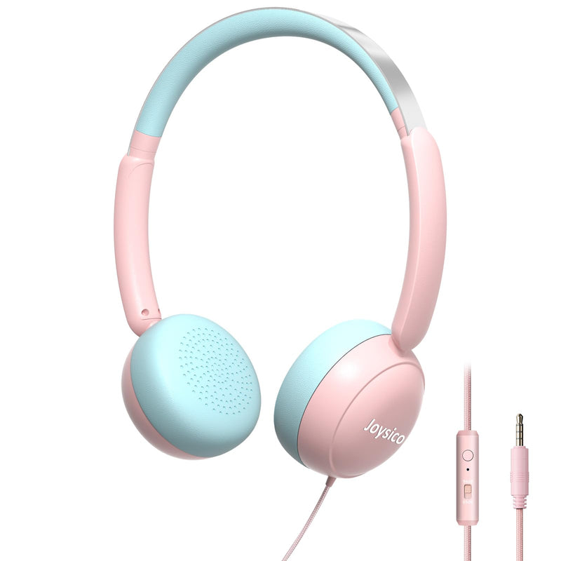 Kids Headphones with Cord and Mic for School Class Airplane Travel, Pink | 85/94dB Volume Limit, Wired Durable Comfortable On Ear Earphones, Headset for iPad Tablet Kindle Laptop PC, Boys Girls Teens