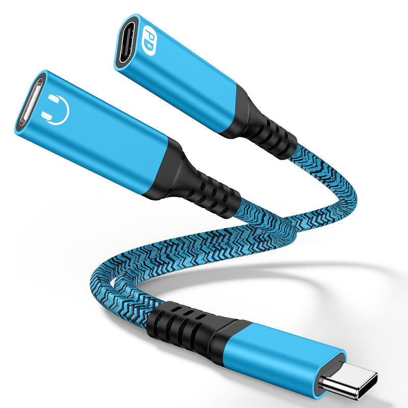 USB C Splitter 1 in 2 out Audio and Charger Adapter 60W iPhone 17 Charger Fast Charging Cable for iPhone 17e/17 Pro Max/17 Pro/16 Pro Max/16 Plus/16Pro/16/16e/15Pro Max/Plus/Pro,USB C Wired Headphones Blue-2