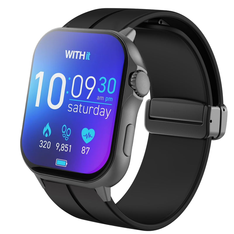 Lamshaw Compatible for WITHit Giga Smartwatch Bands, Soft Silicone Sport Wristband Replacement Straps Compatible for WITHit Giga, Deca Smartwatch Black 22mm size band