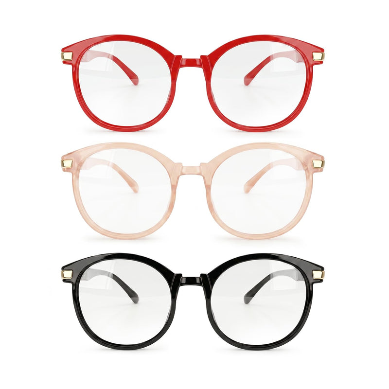 Kids Blue Light Glasses Gold Plated, 2-6 | Kids Blue Light Glasses, Stylish Gold Plated Flexible TR90 Eyeglasses, Shatterproof for Toddlers Red + Pink + Black Aged 2-6