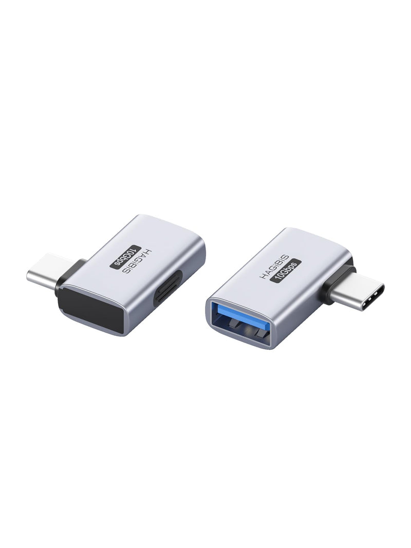 Hagibis USB-C to USB Adapter 2 Pack, 10Gbps 60W 90 Degree USB Type-C Male to USB-A Female Connector, Right Angle OTG Adapter for iPhone 17/16/15 Pro Max, iPad Pro, Car, Laptop, PC (Side L-Shape) Side L-Shape
