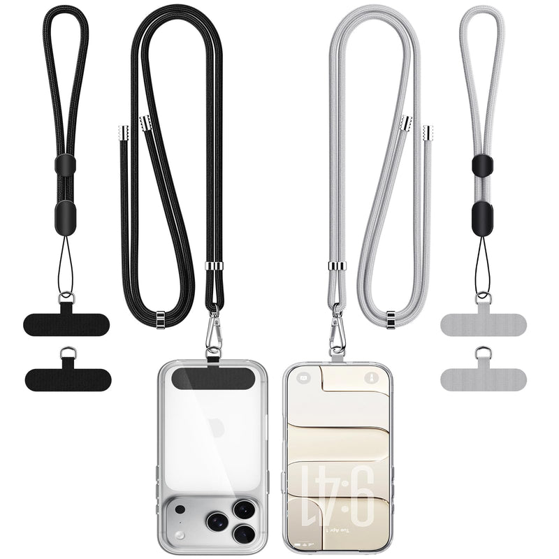 for Phone Lanyard,Anti Theft Travel Essentials | 2 Pack Phone Neck Strap (Adjustable Crossbody), 2 Pack Phone Wrist Strap,4 Pcs Tether Tab,Compatible with iPhone & Android B-black+gray