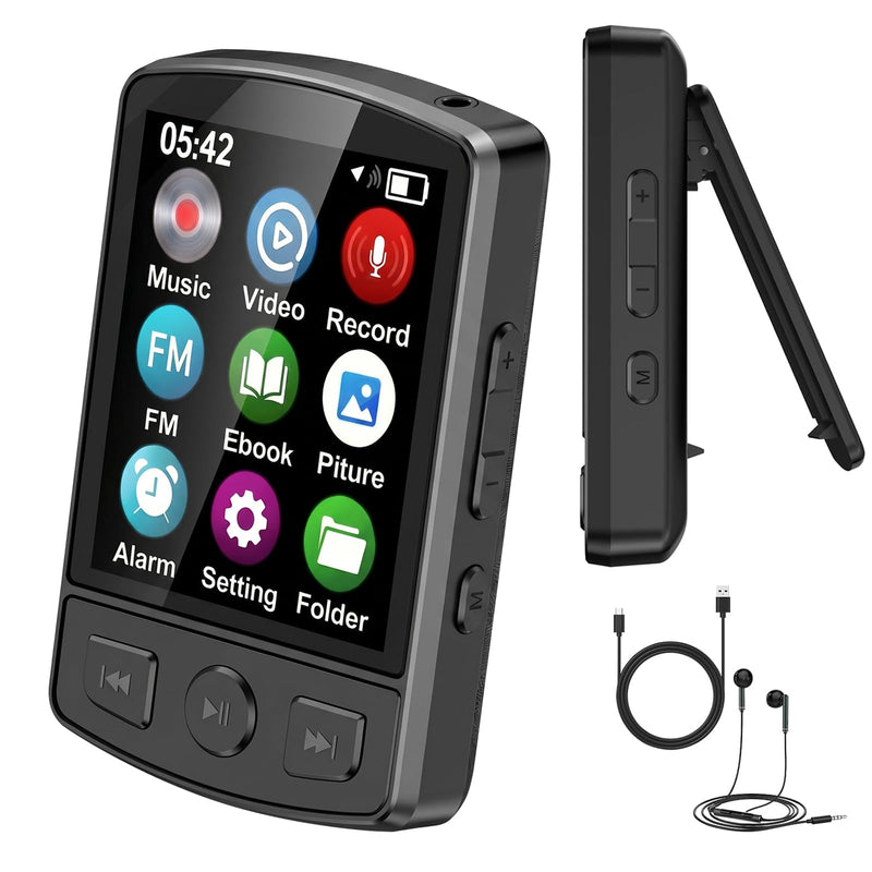 Fohil 64GB MP3 Player with Bluetooth 5.2 and Built-in Clip | HiFi Audio, 128GB TF Card Expansion, FM Radio and Recording, 1.2 oz Compact Design, E-Book Reader and Speaker 64.0 GB
