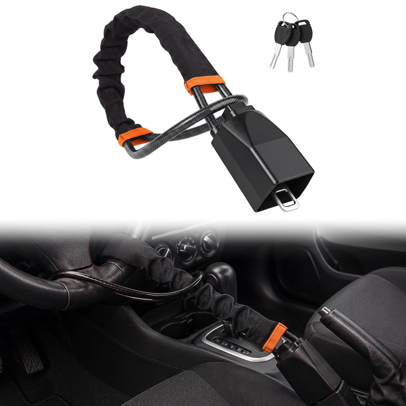 Car Steering Wheel Lock,17" Car Security Anti-Theft,Thickened Steel Wire | Lightweight Seat Belt Lock,Easy to Store,Universal Anti-Theft Device for Car, SUV & Golf Cart,3 Keys Included(Black) Black 1
