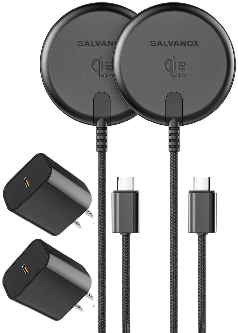 2-Pack Qi2.2 Certified 25W Magnetic Wireless Chargers for Samsung | Includes 2 Fast-Charging Wall Adapters for Android, Galaxy Phones - Compatible with MagSafe, Non-Slip Magnet (6Ft)