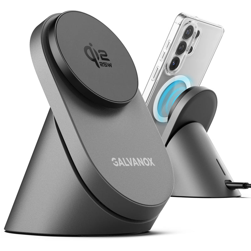 Qi2.2 Certified Magnetic Charging Stand for Samsung [25W] Compatible with MagSafe, Super-Fast Wireless Desktop Phone Charger for S26 Ultra S25 Plus Adapter Included [Active-Cooling Technology]