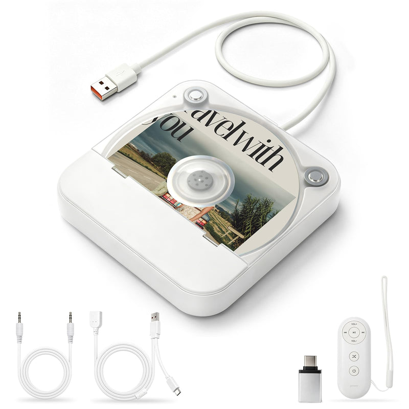 Portable CD Player for Car, External Car CD Player with USB/AUX Port | Plug & Play CD Player for Car, Anti-Skip, Shockproof, USB & AUX Compatible, Works with Car Stereo/Laptop/Desktop/TV White