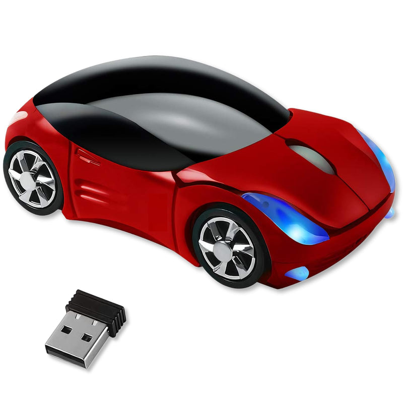 Cute Mouse Wireless Red，Car Mouse 1600DPI 2.4G with USB Reciver for Computer Wireless Computer Mouse Wireless USB Wireless Mouse for Windows for Mac OS for Laptop Computer Tablet（Red）