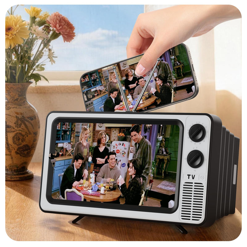 Retro TV Cell Phone Screen Magnifier HD 3D Portable Foldable | Mobile Phone Magnifier for Movie & Game, Fit for All Smartphones Gift for Women Mom Wife Men Dad Husband Friends (Sliver,12") Retro Silver-12"