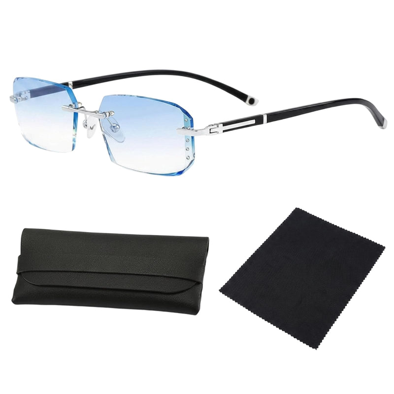Clarity Blue Glasses, Self Adjusting Eyeglasses for Men, Blue Light Protection, Premium Lens Clarity, Blue Ease Optics, 3-Piece Set with Leather Case and Cleaning Cloth