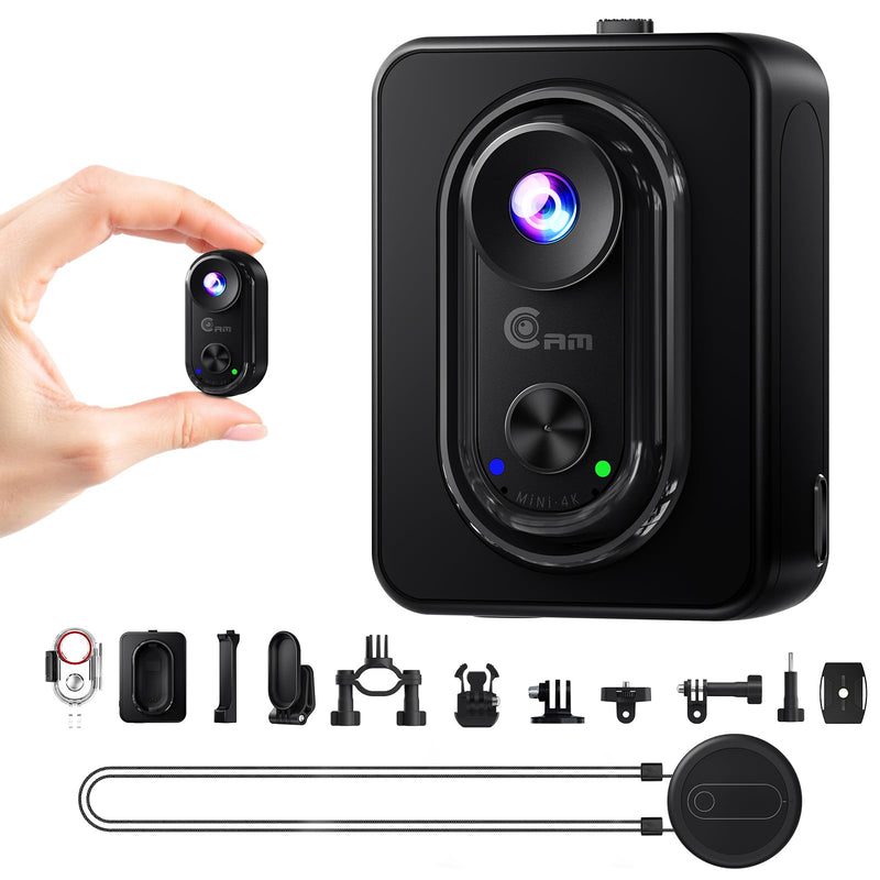 4K Mini Action Cam – Magnetic BodyCam with WiFi, Thumb-Size Wearable POV Camera, 6-Axis Stabilization, Expandable Battery, Hands-Free Recording Vlog Camera for Motorbike/Travel/Pets/Helmet Black