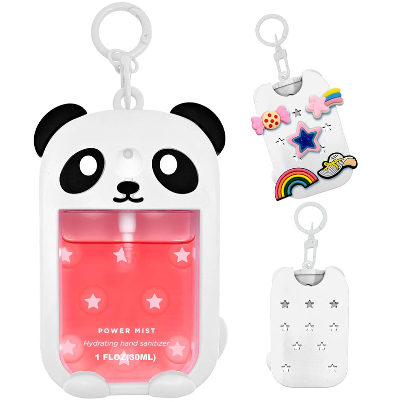Panda Silicone Case for Touchland Hand Sanitizer Spray (1 fl oz/30ml) | Panda Design | Silicone Material | Includes Keychain | 5 Charms | White 1 Count (Pack of 1)