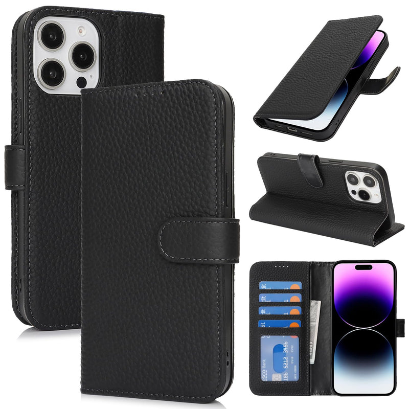 SailorTech Case for iPhone 14 Pro Max Genuine Leather with Wallet Card Slot, Flip Folio Book with Kickstand Magnetic Leather Protective Shockproof Phone Cover for iPhone 14 Pro Max Purse Case- Black lzwzpdg-Black