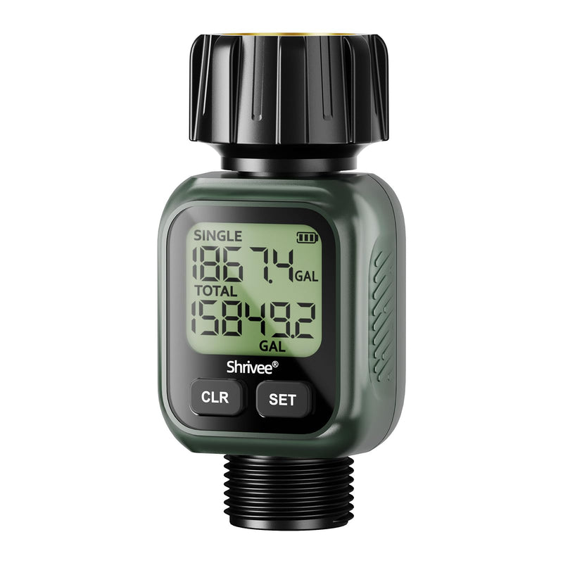 Water Flow Meter, ±5% Accuracy, Brass Inlet Metal Thread, 4 Measure Modes, Gallon/Liter Consumption & Flow Rate for Garden Hose, Lawn Sprinkler, RV Water Tank Filling, Nozzle Sprayer Built-in brass inlet
