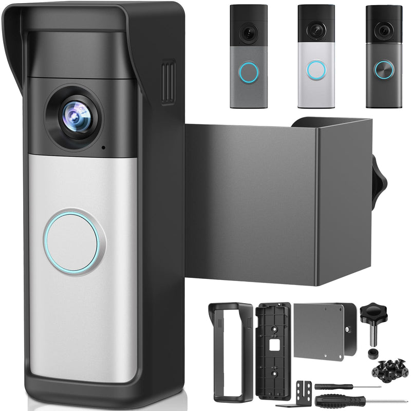 2026 Upgrade Anti-Theft Video Doorbell Mount for Ring Newest Battery Doorbell/Plus/Pro(2nd Gen), Adjustable No-Drill Mounting Video Camera Doorbell Cover Holder for Home Rentals, Not for Security Door Black