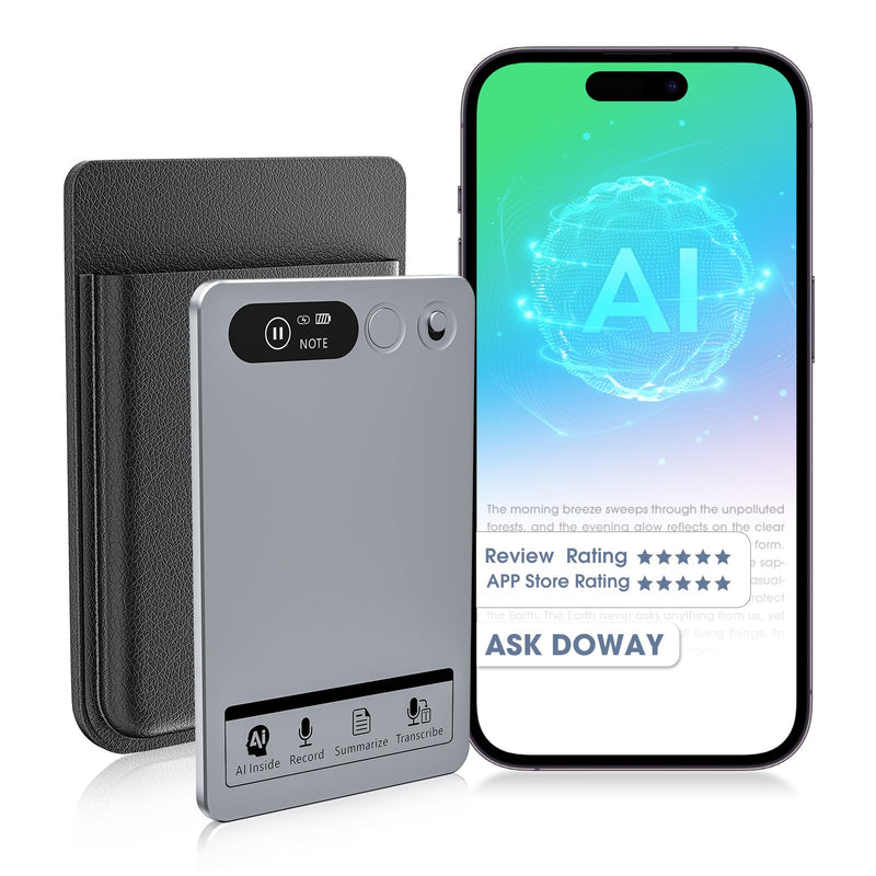 AI Note Taker Device, Smart Voice Recorder with AI Transcription, 64GB Audio Recorder for Meetings, Lectures & Phone Calls, Speech to Text Recorder, App Controlled grey