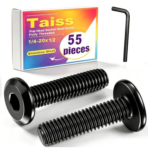 Taiss 10pcs 1/4-20x2-1/2" Flat Head Socket Head Screw,Furniture Bolts,Furniture Screws 304 Stainless Steel,1/4 Bolts Black Zinc Plated Fully Threaded,Countersunk Connector Screws with Hex Spanner