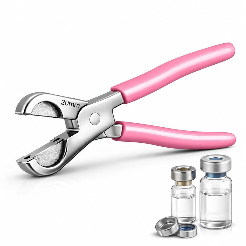 Vial Opener Vial decapper – Stainless Steel Crimp Cap Remover for 13mm and 20mm Vials, Ergonomic Grip, Fast & Safe Aluminum Seal Removal（Pink)